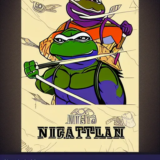 Prompt: ninja turtles mucha style poster art, clean, vector