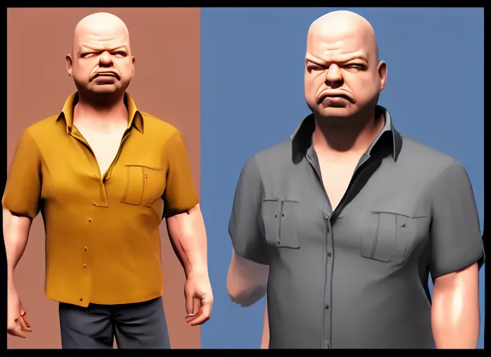 Image similar to 3 d model of rick harrison character in fighting game, stylized 3 d graphics, hdr, ultra graphics, ray tracing, 4 k image