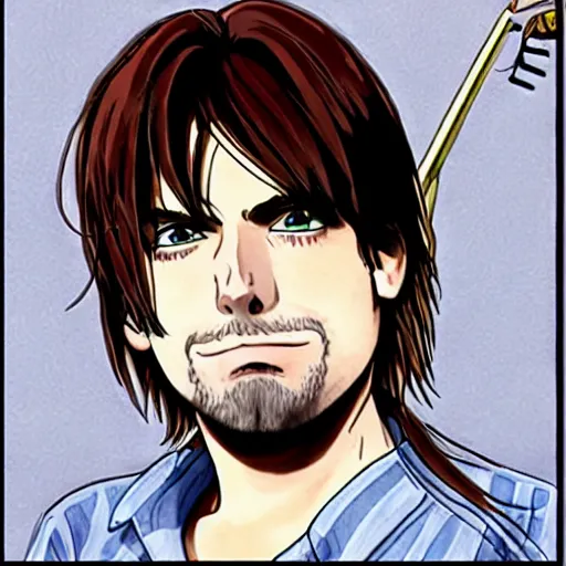 Prompt: Kurt Cobain as an anime cartoon, ghibli style