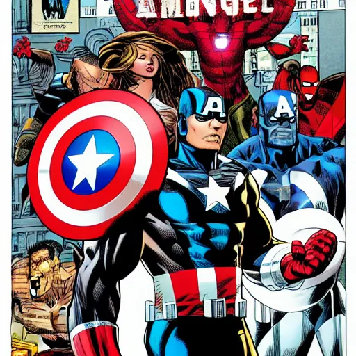 Prompt: marvel comic. realistic. avengers. cover.