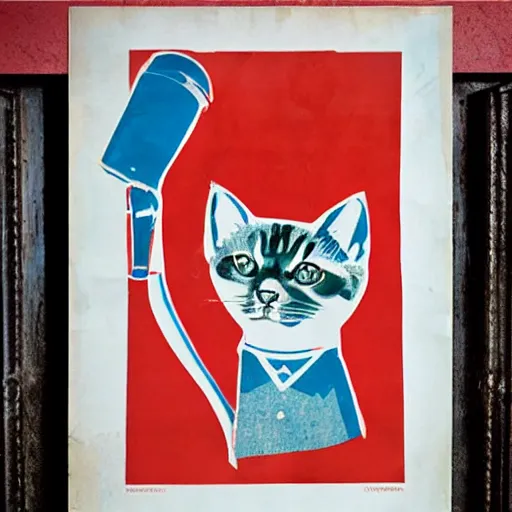 Image similar to cat in a soviet union propaganda poster