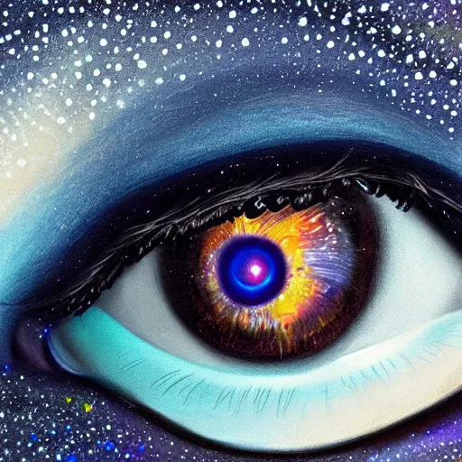 Image similar to galaxy in the eye 👁️ , high quality, high details, digital art, realistic