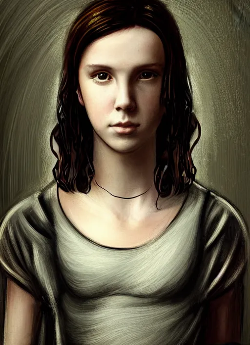 Image similar to Portrait of cyberpunk Millie Bobby Brown by Leonardi Da Vinci