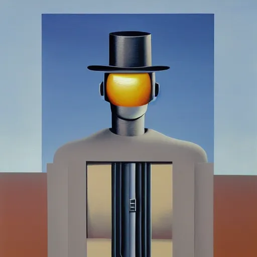 Image similar to robot oil painting magritte