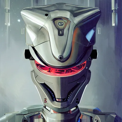 Image similar to professional concept art portrait of a predatory robotic species in a dark room by cam sykes. an intricate, elegant, highly detailed digital painting, concept art, smooth, sharp focus, illustration, in the style of syd mead.