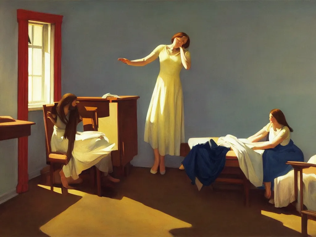 Prompt: the annunciation by edward hopper oil painting