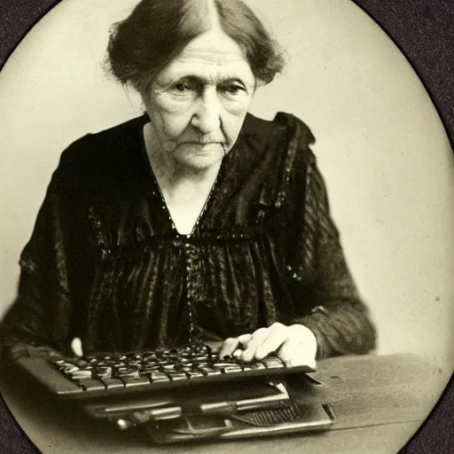 Image similar to Nan in 1910 using an laptop, daguerreotype photo, HD