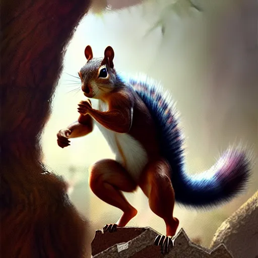 Image similar to a muscular gay squirrel, 8 k, harsh lighting, by greg rutkowski