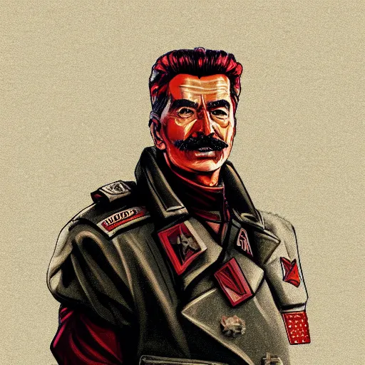 Image similar to cyberpunk joseph stalin as the leader of a futuristic communist society, cybernetics, sharp lines, digital, artstation, colored in