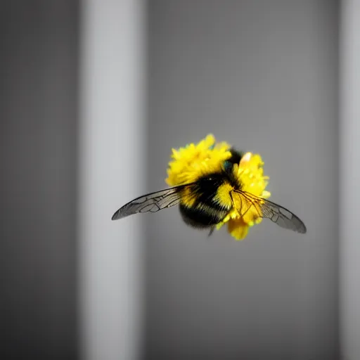 Image similar to a photo of a bumble bee in a court room surrounded by other incects awaiting a verdict, 5 0 mm lens, f 1. 4, sharp focus, ethereal, emotionally evoking, head in focus, volumetric lighting, blur dreamy outdoor,