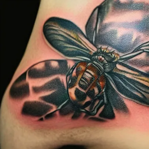 Prompt: hyper realistic insect tattoo,