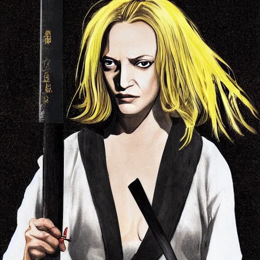 Image similar to uma thurman ( kill bill ) portrait, katana, japanese art