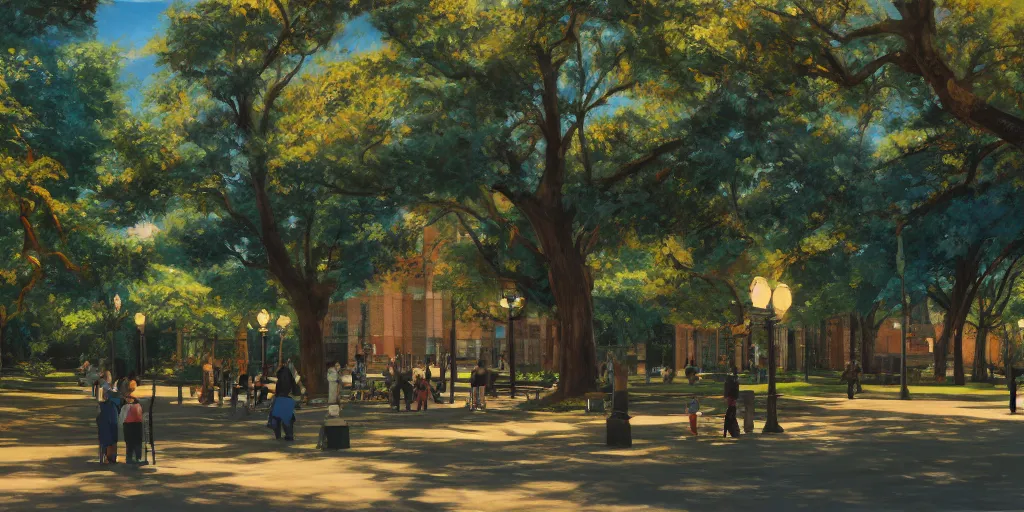 Image similar to a university campus, cinematic angle, studio Ghibli, cinematic lighting, detailed oil painting, hyperrealistic, 8k