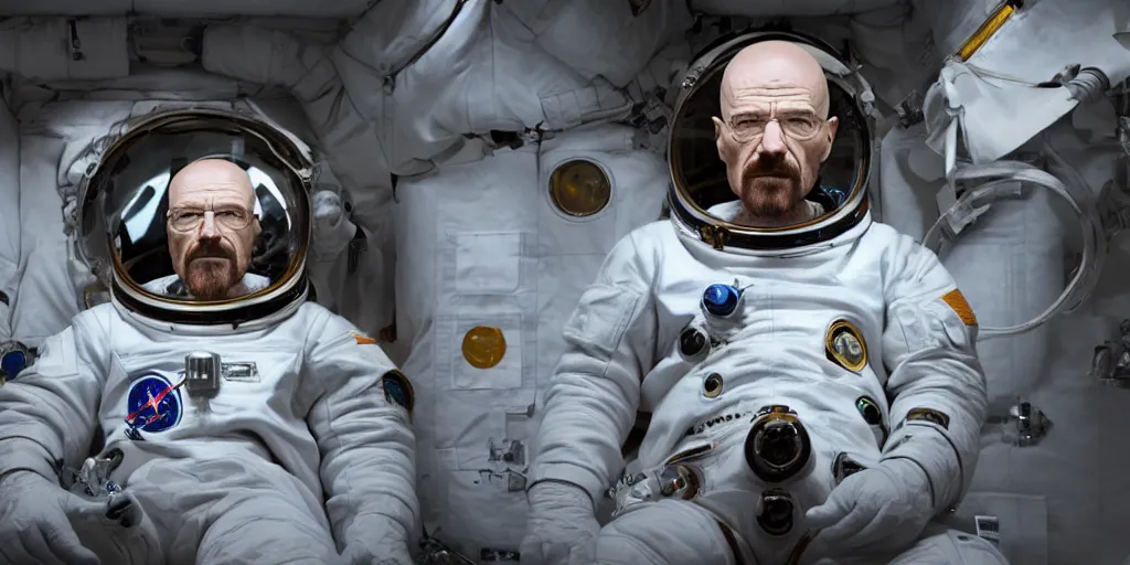 Image similar to Walter White as an astronaut outside a space station, 4k detailed, very very well detailed image 5, 8k