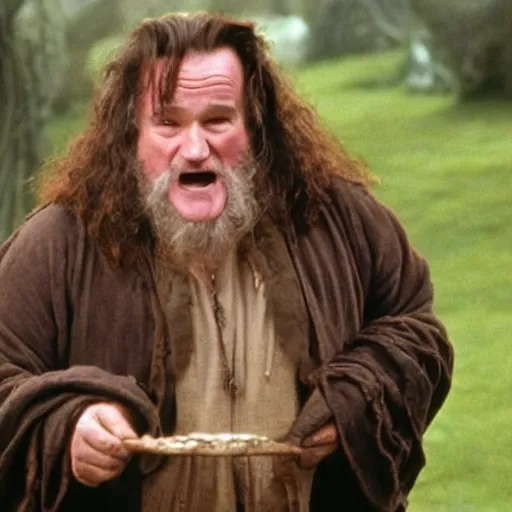 Image similar to Robin Williams playing Hagrid in Harry Potter, screenshot