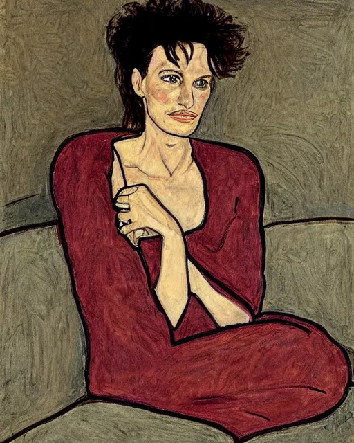 Prompt: portrait of julia roberts on the sofa reading a book, in the style of Egon Schiele
