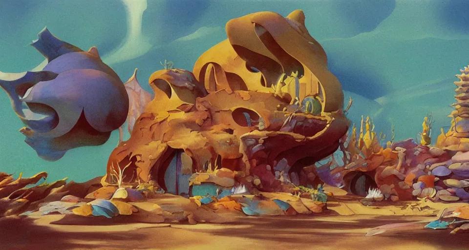 Prompt: seashell house, still life, concept art by roger dean, bill sienkiwicz and john harris, triadic color scheme