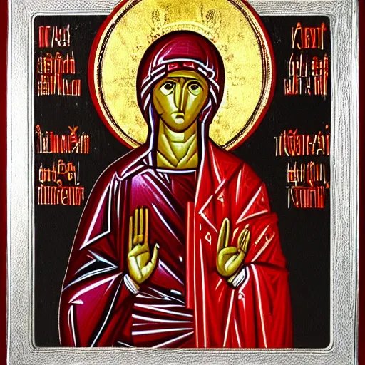 Image similar to red and silver icon of the Theotokos