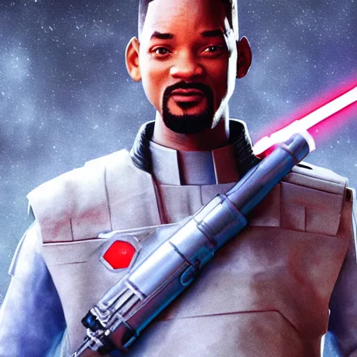 Image similar to will smith as a jedi, starwars, hyper detailed, digital art, trending in artstation, cinematic lighting, studio quality, smooth render, unreal engine 5 rendered, octane rendered