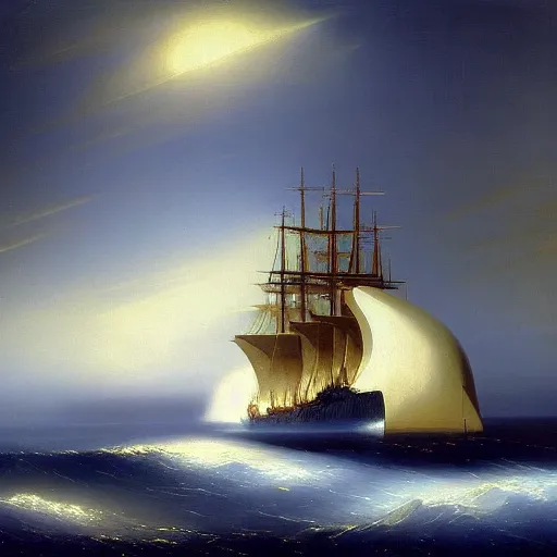 Image similar to minimalist futuristic zaha hadid ship painting by ivan aivazovsky