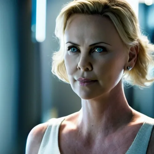Prompt: movie film still of Charlize Theron as Sue Storm in a new Fantastic Four movie, cinematic