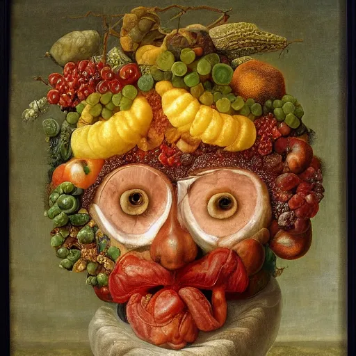 Prompt: a head made out of fruit by giuseppe arcimboldo, oil on canvas