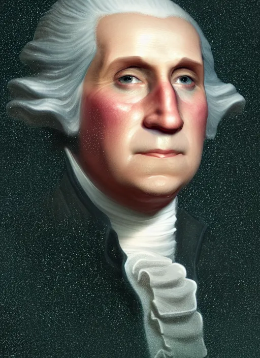 Prompt: glowwave portrait of george washington, au naturel, hyper detailed, digital art, trending in artstation, cinematic lighting, studio quality, smooth render, unreal engine 5 rendered, octane rendered, art style by klimt and nixeu and ian sprigger and wlop and krenz cushart.