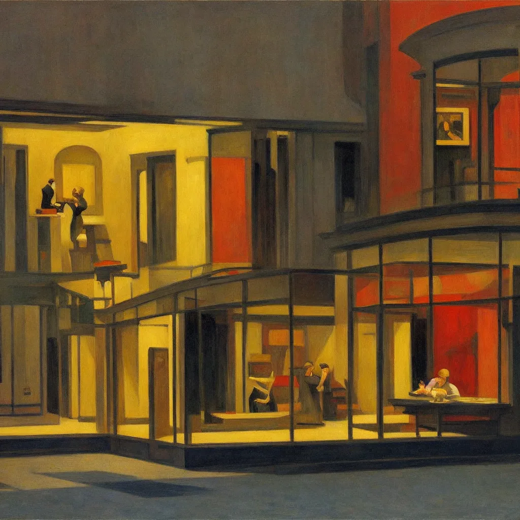 Prompt: art gallery by edward hopper