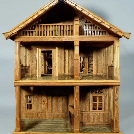 Image similar to highly intricate dollhouse, wood carving, multilevels 8k ultra detail