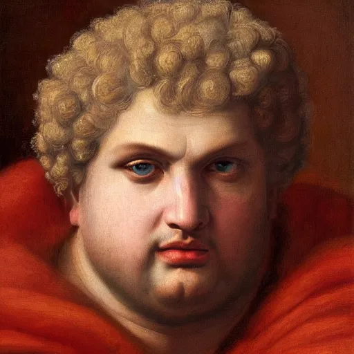 Image similar to A 17th century Baroque Painting of Emperor Nero, portrait of Emperor Nero, grainy, realistic, very realistic, hyperrealistic, highly detailed, very detailed, extremely detailed, very neat, very epic, very cool, detailed, trending on artstation