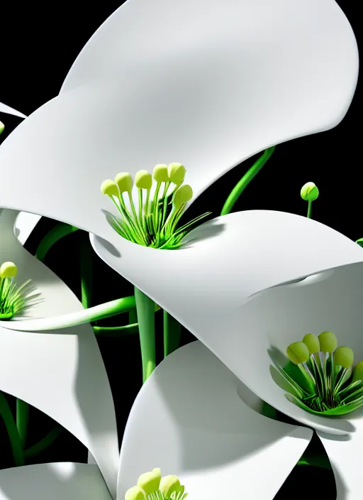 Image similar to bright white zen smooth flower garden by zaha hadid, up close shot, sharp focus, global illumination, radiant light, irakli nadar, octane highly render, 4 k, ultra hd,