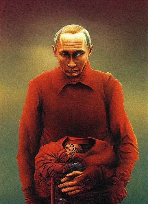 Image similar to Painting in a style of Beksinski featuring Vladimir Putin