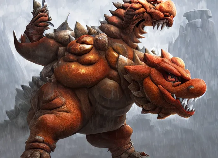 Image similar to detailed concept art of a huge giant bowser by cheng yi and luolin, artstation, artstationhd, detailed scales, bowser, bowser nintendo, koopa ( ( mario ) ) bcy. net, realistic.