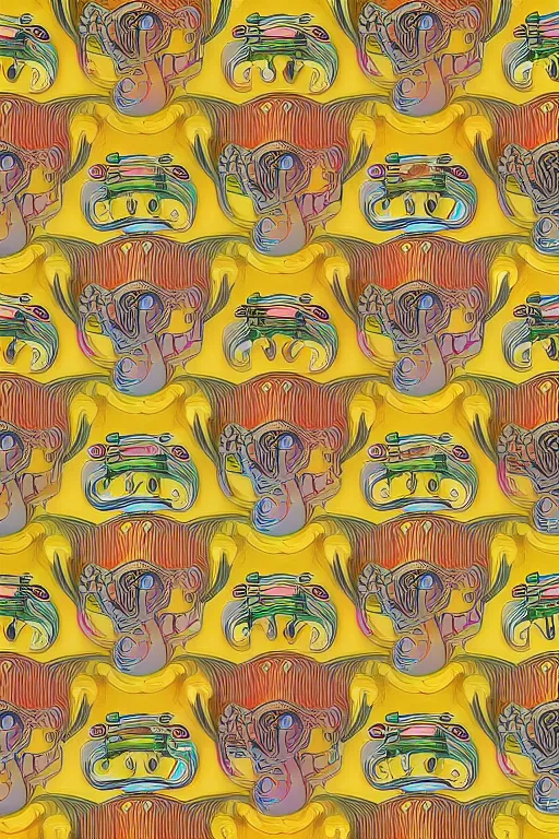 Image similar to seamless 2 d pattern of bizarre musical instruments, highly detailed, designed by tarsila do amaral and alphonse mucha, graphic design, 8 k, 4 k