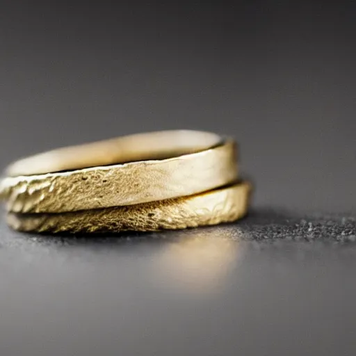 Image similar to gold wedding rings, thin, twist in the middle water texture on the ring, white background