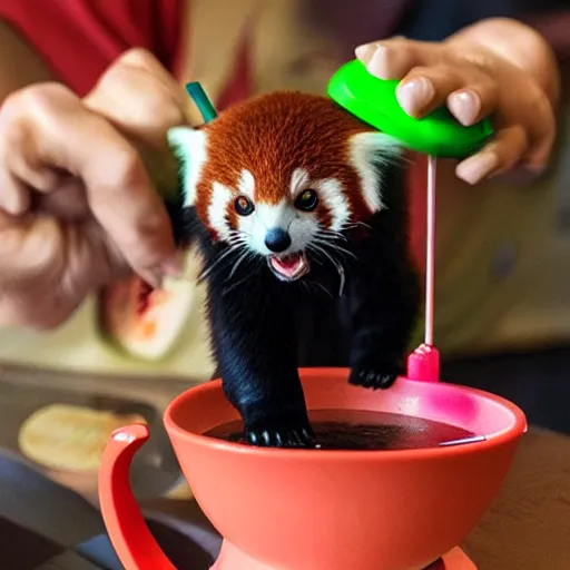 Image similar to red panda drinks bubble tea