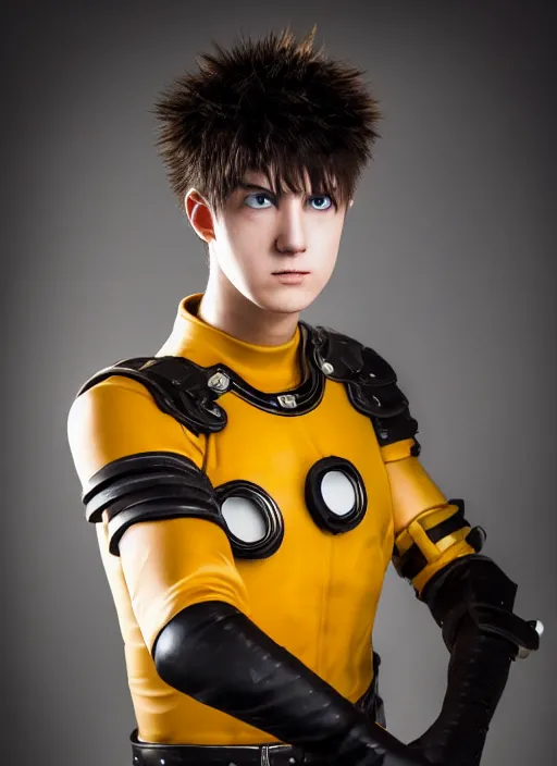 Image similar to A full portrait photo of real-life genos one punch man, f/22, 35mm, 2700K, lighting, perfect faces, award winning photography.