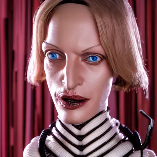 Prompt: animatronic Uma Thurman, exposed wires, photo, Stan Winston studios, detailed, 4k