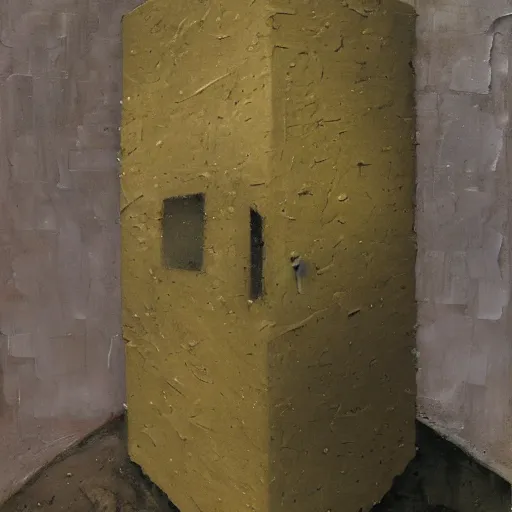 Prompt: a bleak impasto painting by shaun tan of an abstract forgotten sculpture by the caretaker and ivan seal