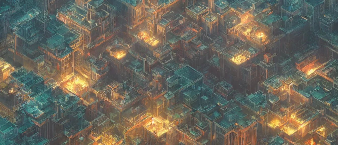 Image similar to isometric kowloon, unreal engine, fantasy art by greg, loish, rhads, ferdinand knab, makoto shinkai, lois van baarle, ilya kuvshinov, rossdraws, tom bagshaw, global illumination, radiant light, highly detailed intricate environment, isometric, onstudio ghibli, octane render, 8 k