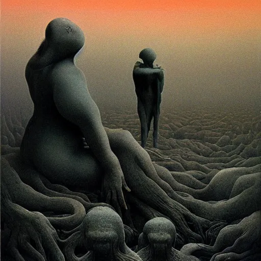 Prompt: New artwork by Zdzisław Beksiński in the year 2022