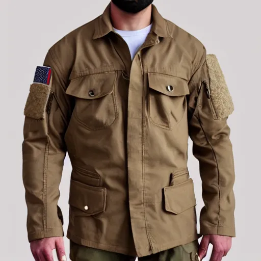 Prompt: tactical cargo buckskin jacket