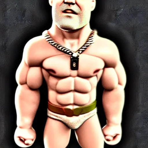 Image similar to TechnoViking male with no shirt, large muscles, bald head, dirty-blonde extended goatee, necklace chibi as a Funko Pop