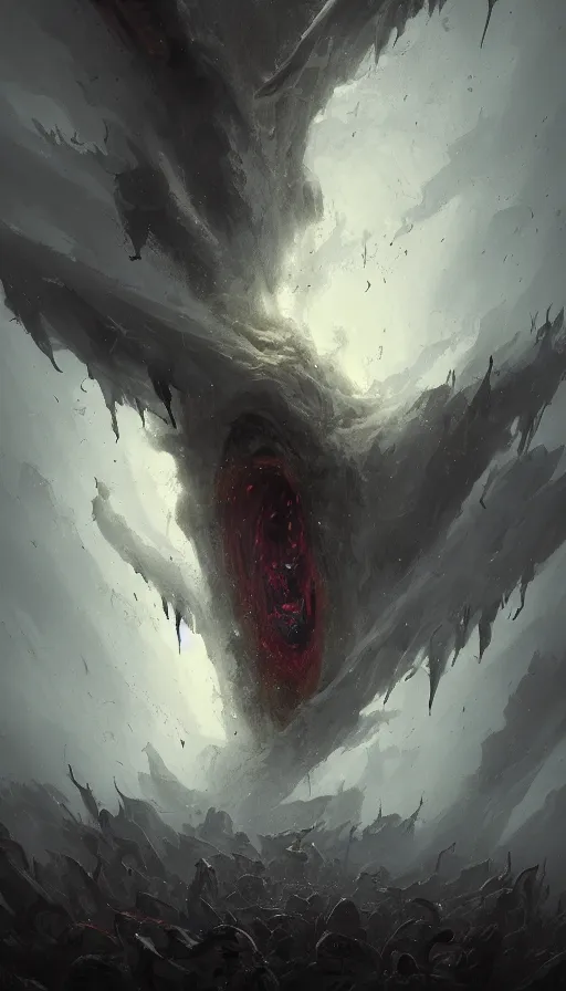 Prompt: a storm vortex made of many demonic eyes and teeth, by greg rutkowski