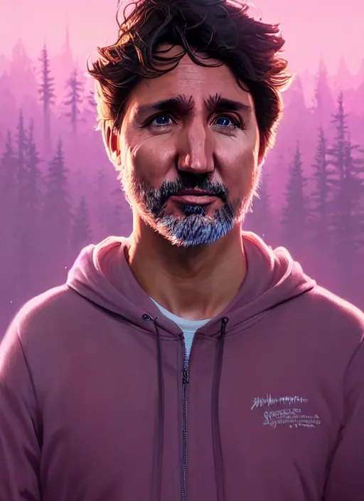 Image similar to highly detailed portrait justin trudeau in pink hoody holding ar - 1 5! in gta v stephen bliss unreal engine fantasy art by greg rutkowski loish rhads ferdinand knab makoto shinkai lois van baarle ilya kuvshinov rossdraws tom bagshaw global illumination radiant light detailed intricate environment