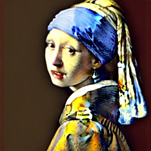 Image similar to johannes vermeer, cat with a pearl earring, 1 6 6 5