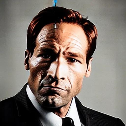 Prompt: agent Fox Mulder from x-files with Mike Tyson face tattoo, studio portrait