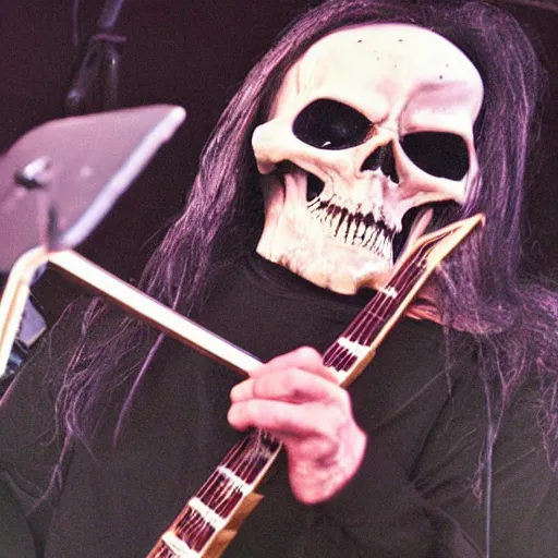 Image similar to the grim reaper playing live with Black Sabbath, live on stage, photorealism,