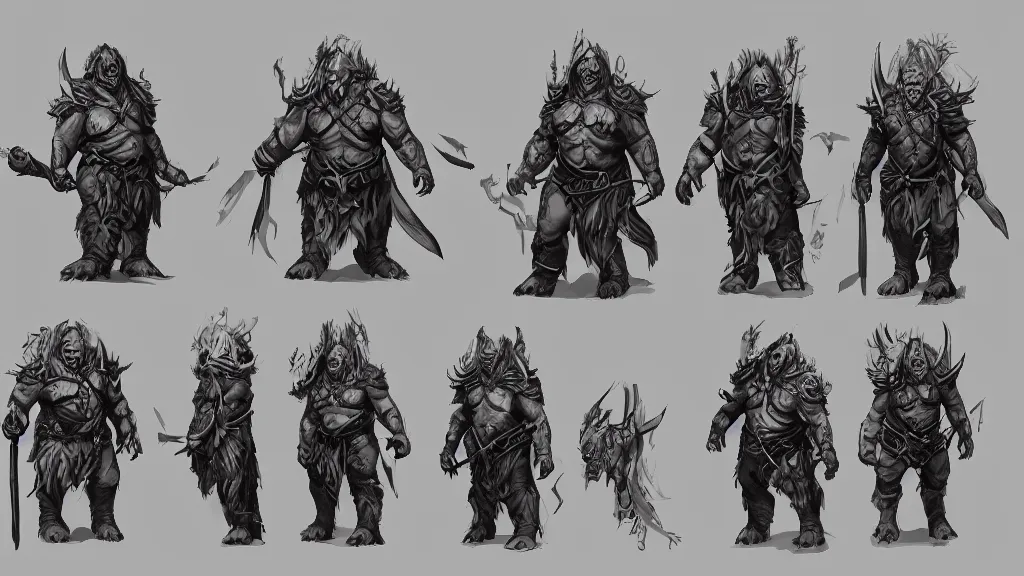 Prompt: a fantasy orc chieftain character design sheet, trending on artstation