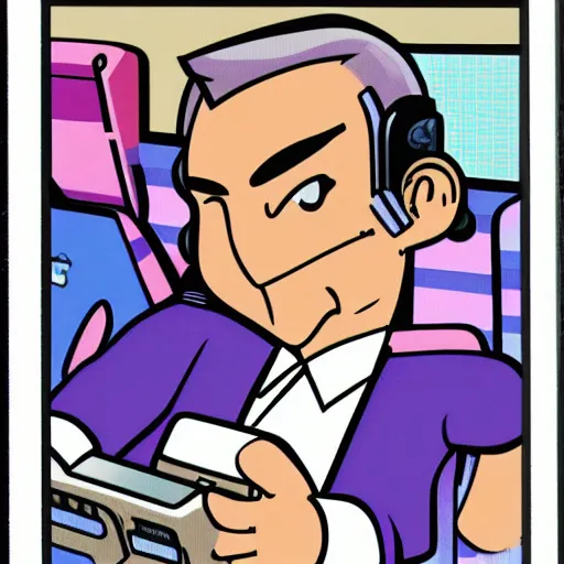 Prompt: a portrait of hugh hefner playing a game boy advance sp in the style of ken sugimori 1999